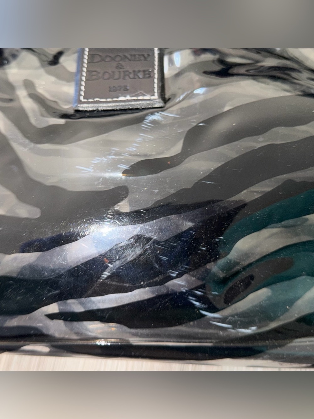 Dooney & Bourke Transparent Tote Bag Zebra Print Clear Black Leather Straps - Picture 12 of 13